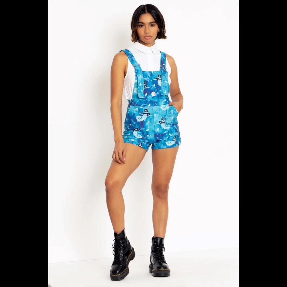 BLACKMILK Spooky Mermaid SHORT OVERALLS! Mermaidcore Cute Romper Shortalls Ocean - Picture 5 of 9